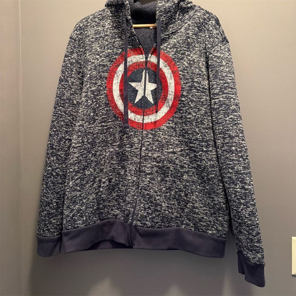 Marvel Avengers Captain America Unisex 2XL Blue Full Zip Hoodie